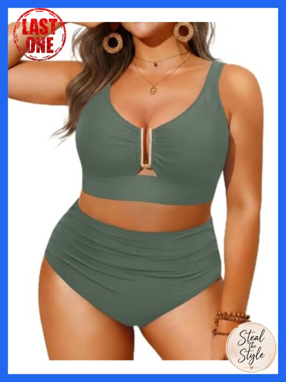 Plus Size High Waist Bikini U-Wire Cutout Tummy Control Two Piece Swimsuit